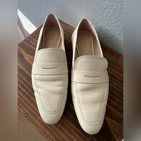 Stuart Weitzman Jet Calfskin Loafer Flat Cream Size 7.5 - Picture 3 of 9